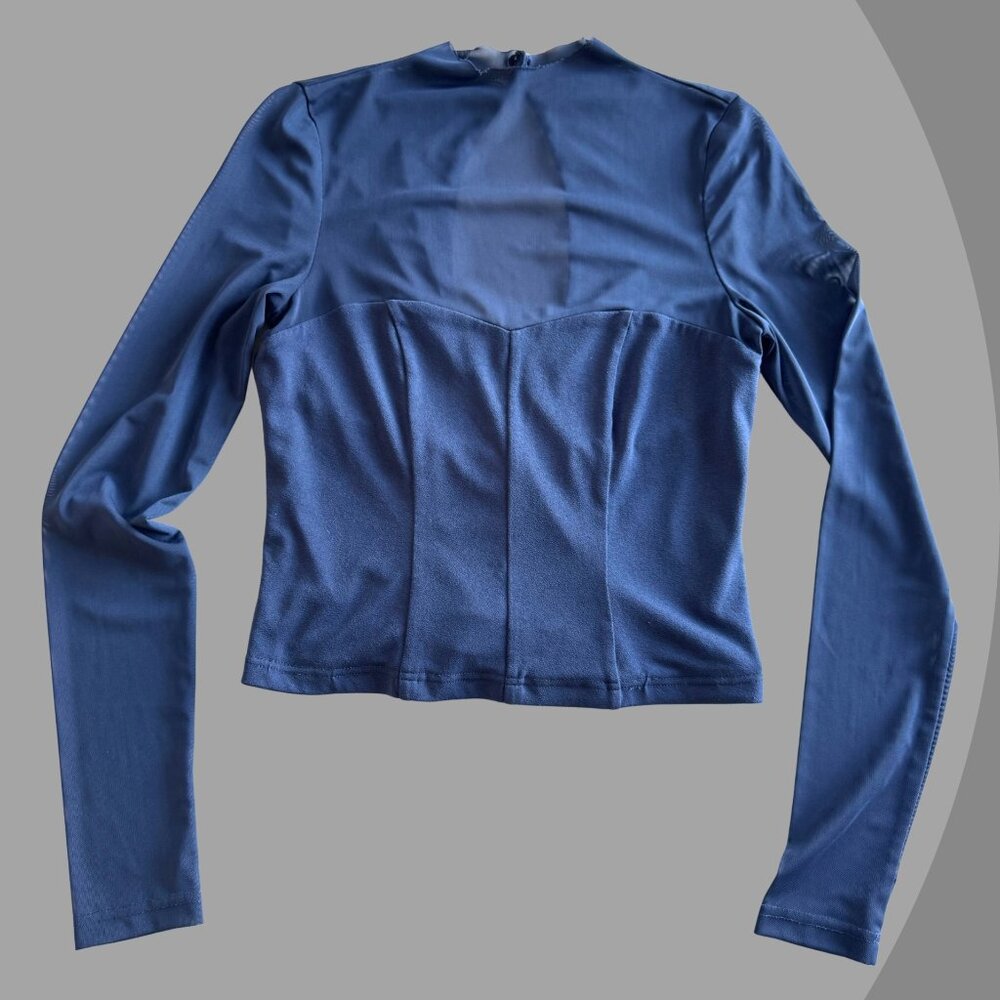 LOUNA Womens Blue Velvet Mesh Long Sleeve Top, Size Medium